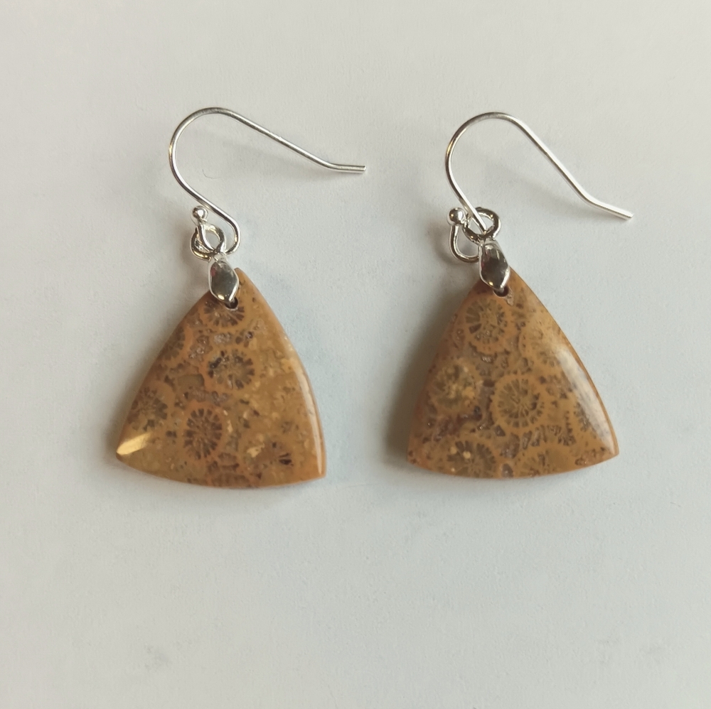 Indonesian Fossil Coral Gemstone Earrings with 925 Sterling Silver Findings